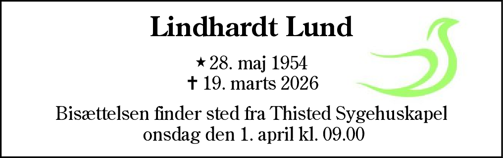 Dødsannonce for Lindhardt Lund