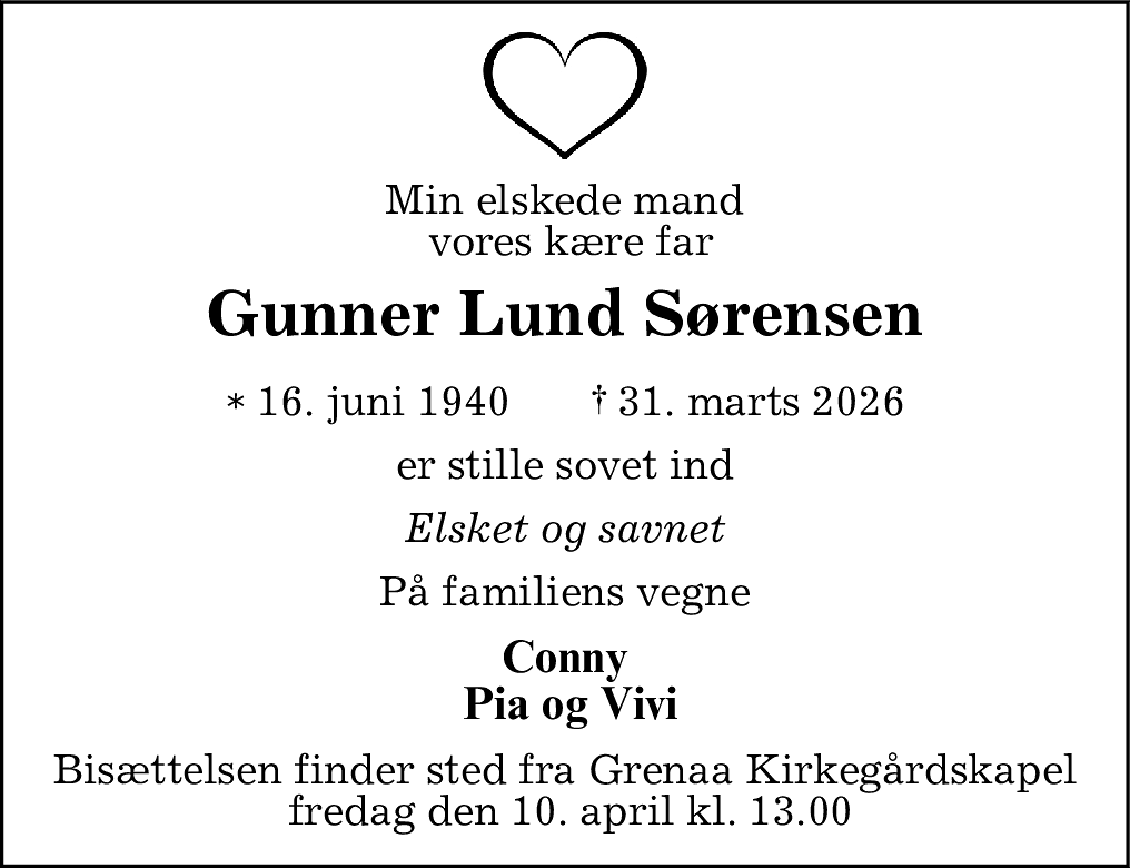 Dødsannonce for Gunner Lund Sørensen