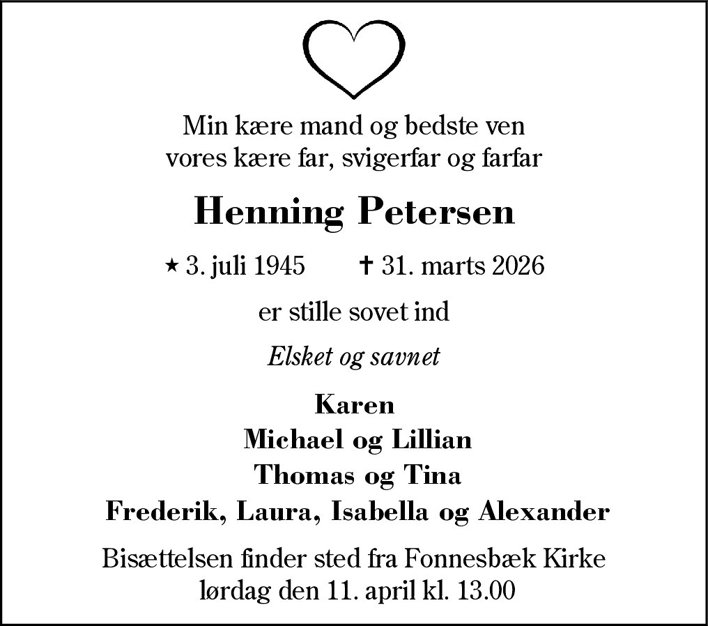 Dødsannonce for Henning Petersen