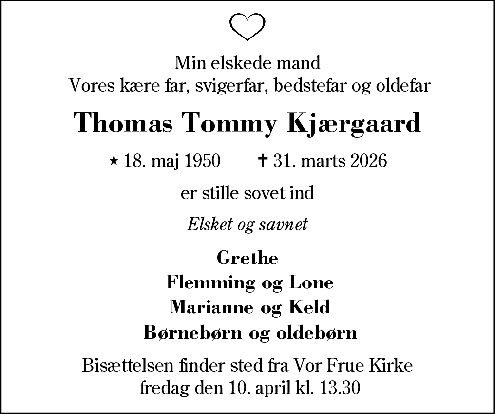 Dødsannonce for Thomas Tommy Kjærgaard