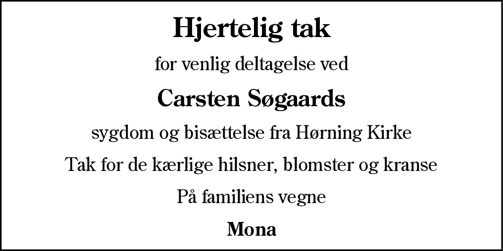 Dødsannonce for Carsten Søgaard