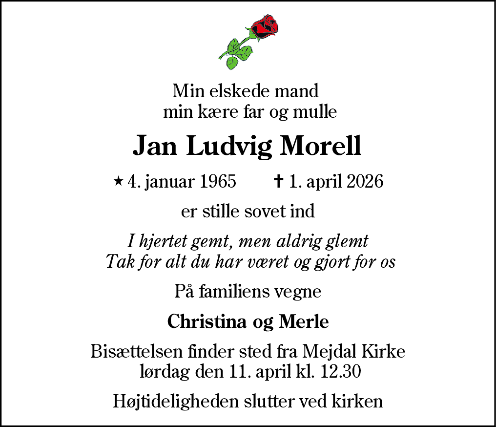 Dødsannonce for Jan Ludvig Morell
