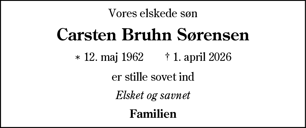Dødsannonce for Carsten Bruhn Sørensen