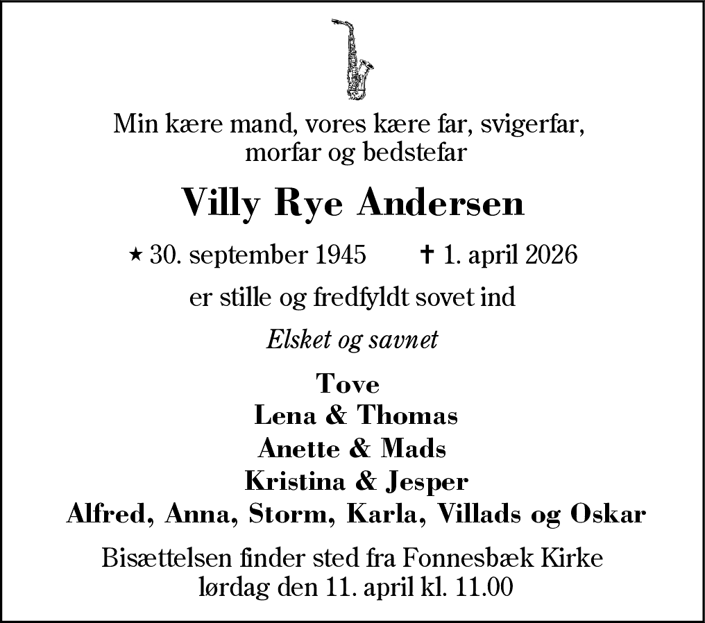 Dødsannonce for Villy Rye Andersen