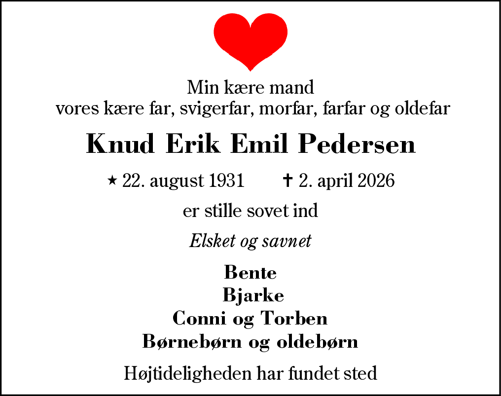 Dødsannonce for Knud Erik Emil Pedersen