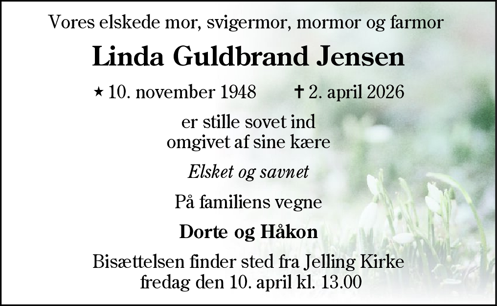 Dødsannonce for Linda Guldbrand Jensen