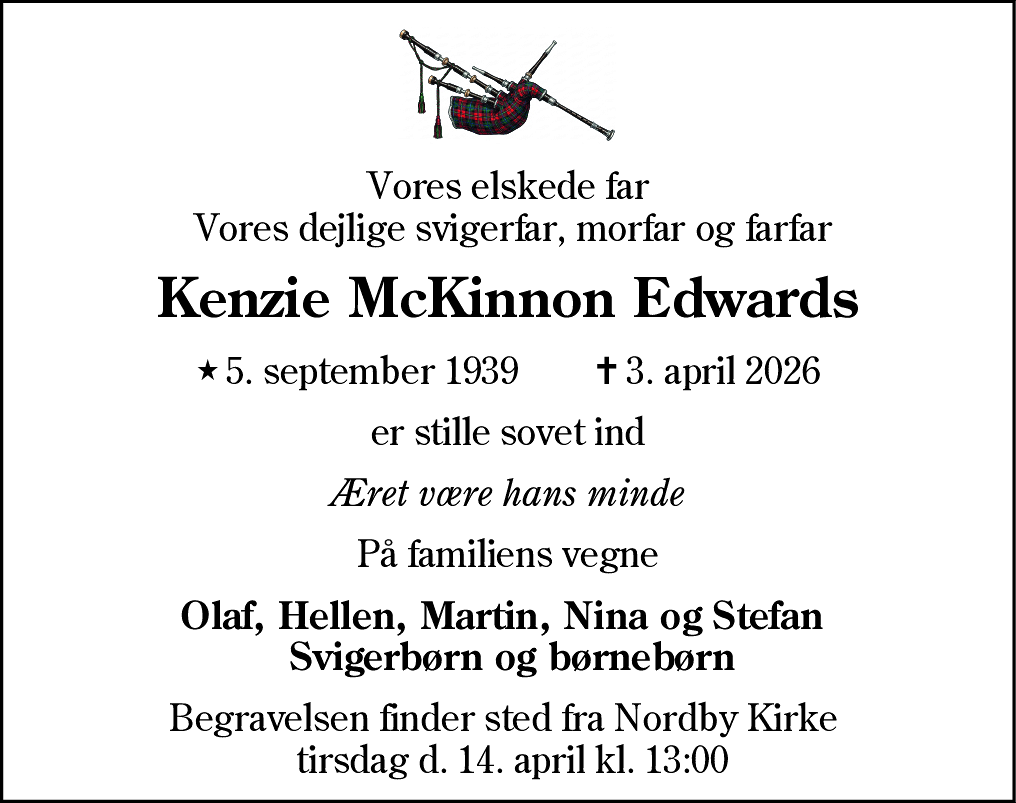 Dødsannonce for Kenzie Mc Kinnon Edwards