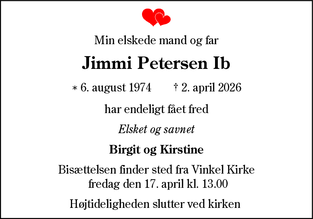 Dødsannonce for Jimmi Petersen Ib