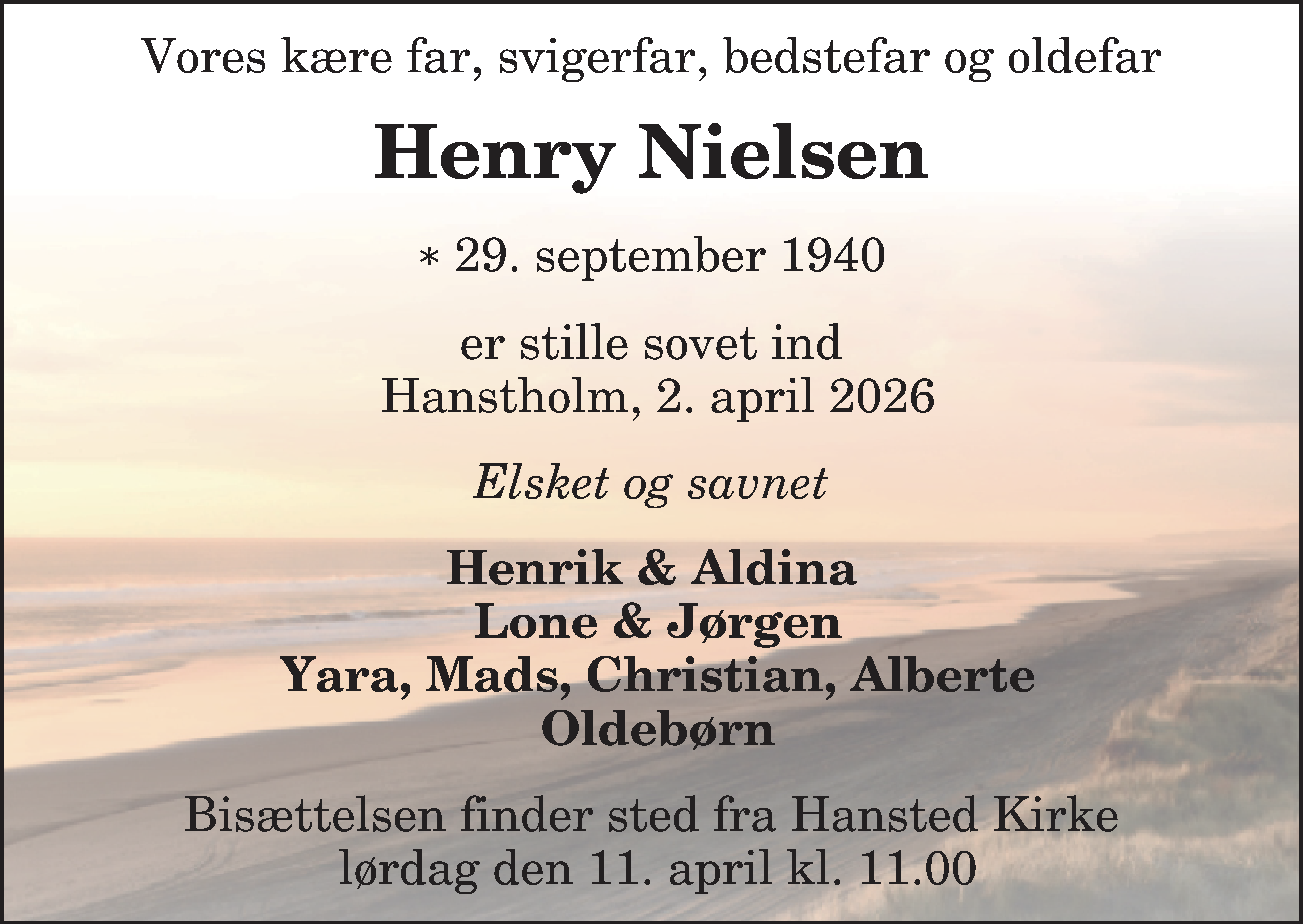 Dødsannonce for Henry Nielsen