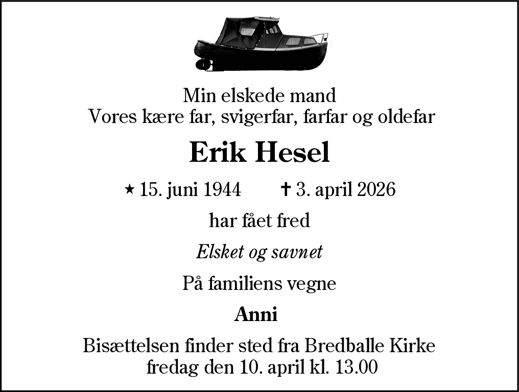 Dødsannonce for Erik  Hesel