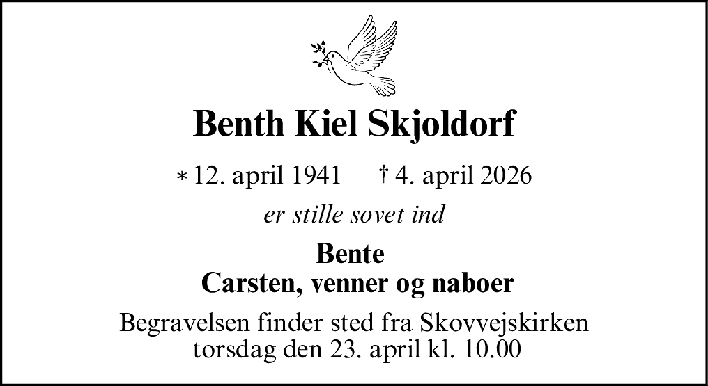 Dødsannonce for Benth Kiel Skjoldorf