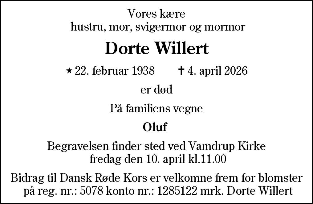 Dødsannonce for Dorte Willert