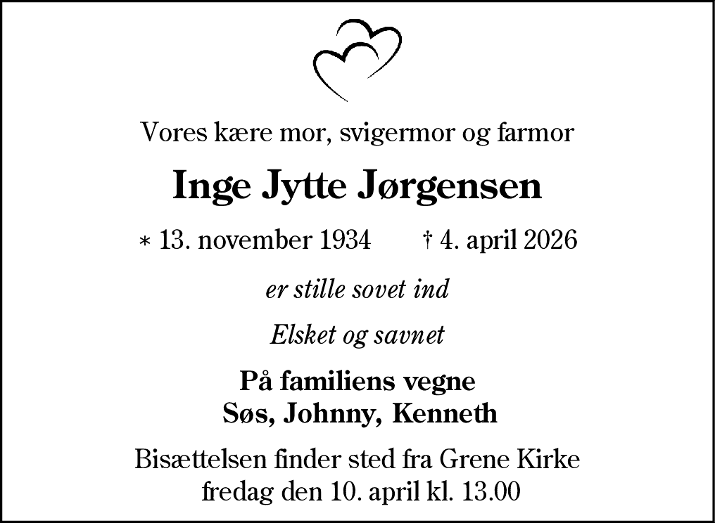 Dødsannonce for Inge Jytte Jørgensen