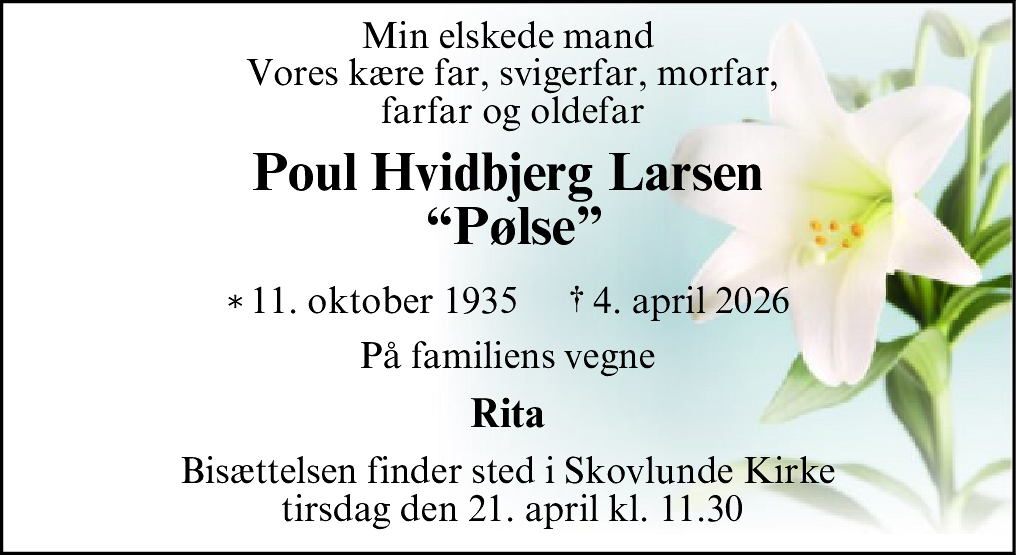 Dødsannonce for Poul Hvidbjerg Larsen