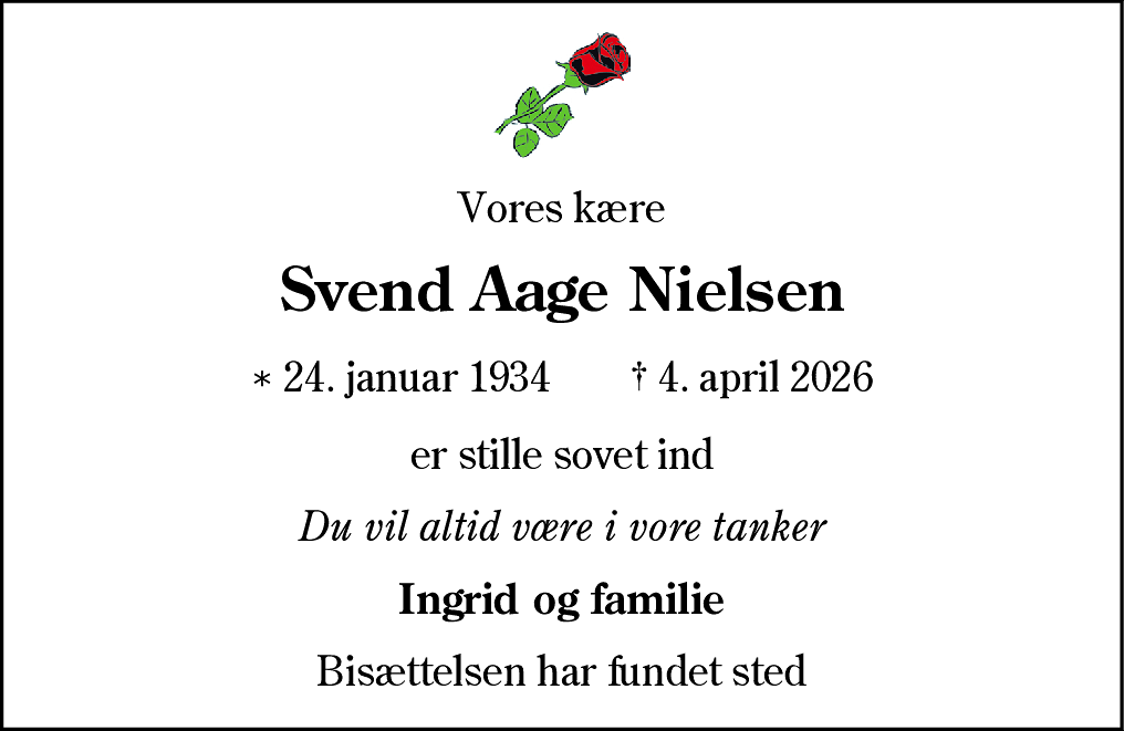 Dødsannonce for Svend Aage Nielsen
