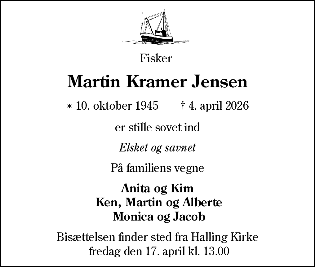 Dødsannonce for Martin Kramer Jensen
