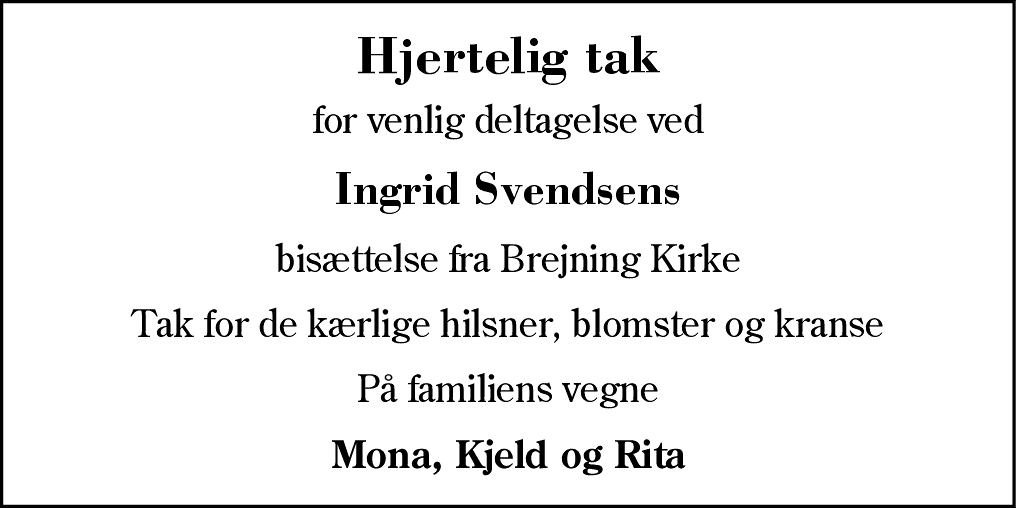 Dødsannonce for Ingrid Svendsen