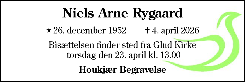 Dødsannonce for Niels Arne Rygaard
