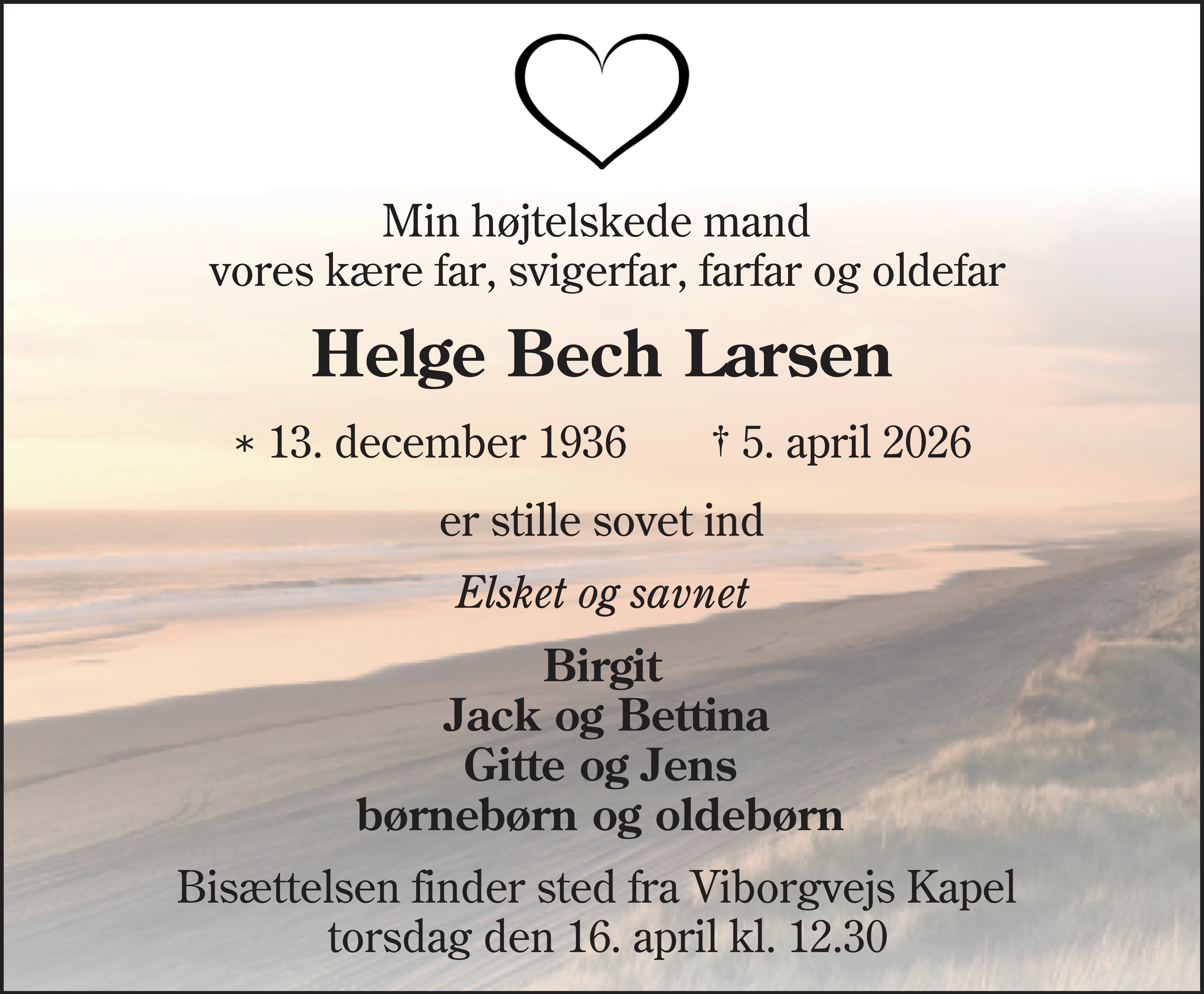 Dødsannonce for Helge Bech Larsen