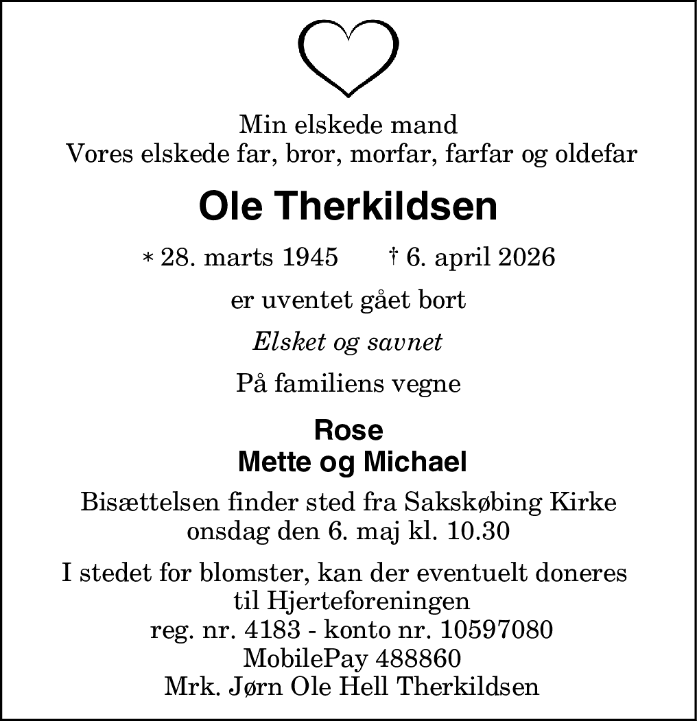 Dødsannonce for Jørn Ole Hell Therkildsen