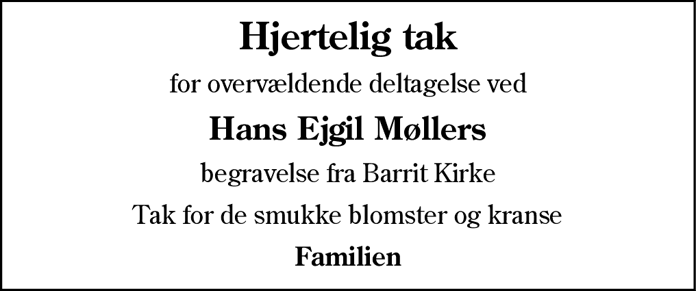 Dødsannonce for Hans Ejgil Møller