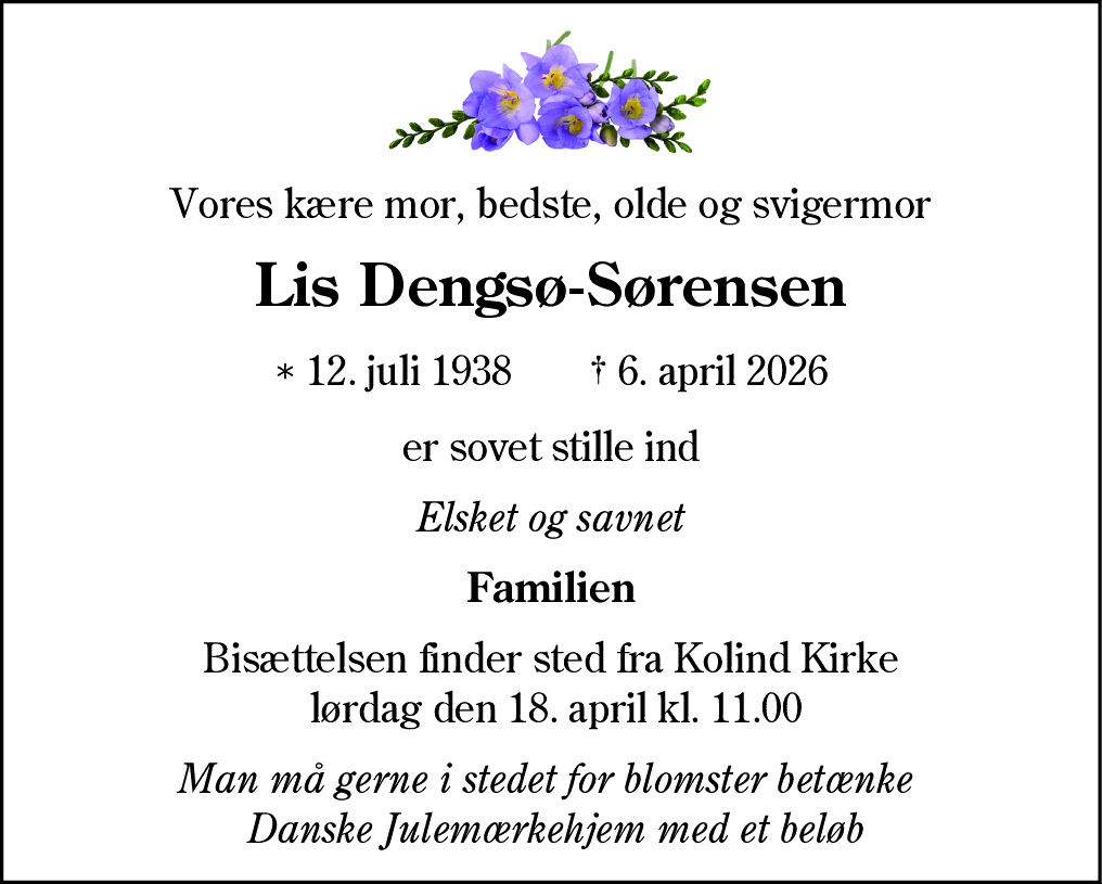 Dødsannonce for Lis Dengsø-Sørensen