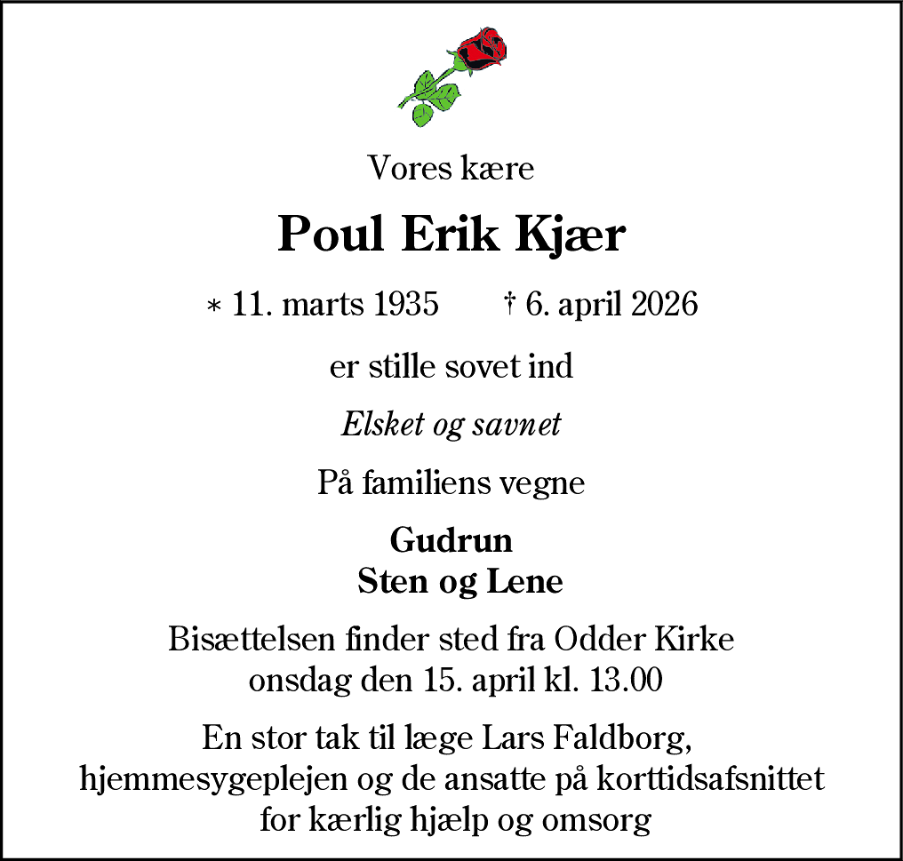 Dødsannonce for Poul Erik Kjær