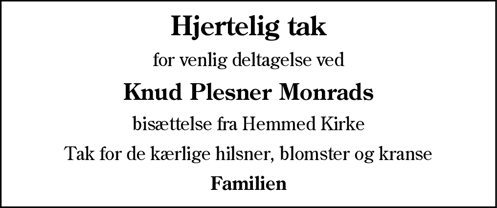 Dødsannonce for Knud Plesner Monrad