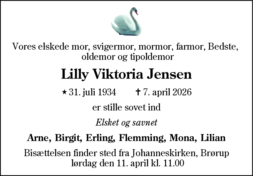 Dødsannonce for Lilly Viktoria Jensen