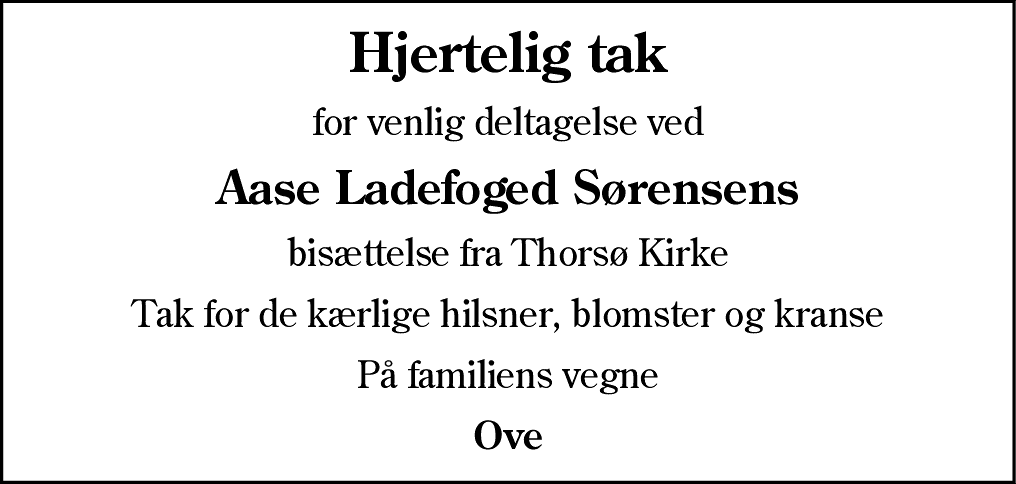 Dødsannonce for Åse Ladefoged Sørensen