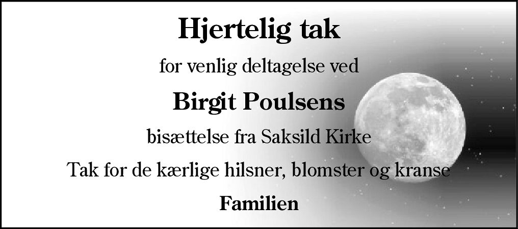 Dødsannonce for Birgit Poulsen