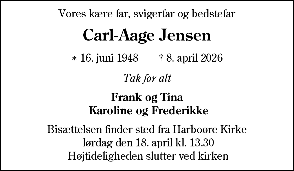 Dødsannonce for Carl-Aage Jensen