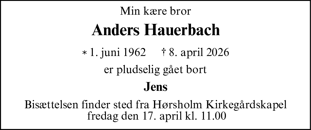 Dødsannonce for Anders Hauerbach