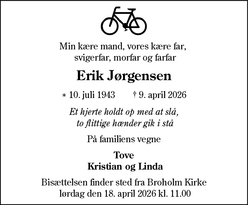 Dødsannonce for Erik Jørgensen