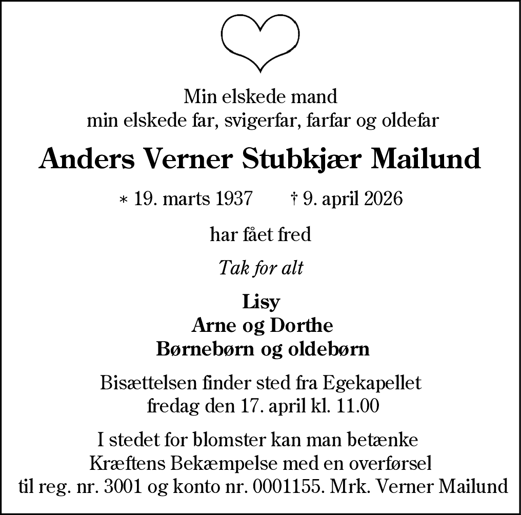 Dødsannonce for Anders Verner Stubkjær Mailund