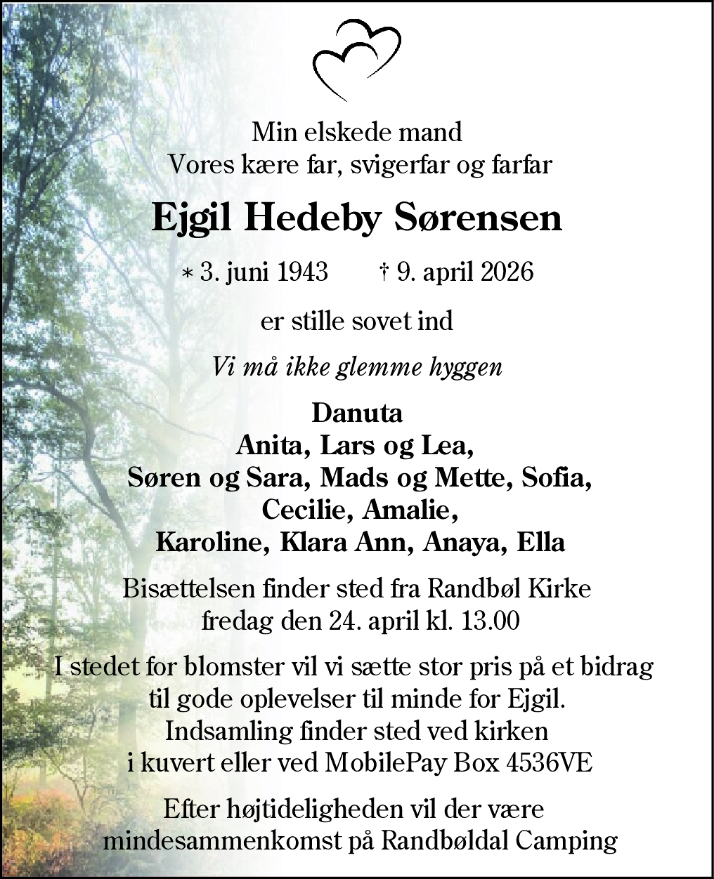 Dødsannonce for Ejgil Hedeby Sørensen