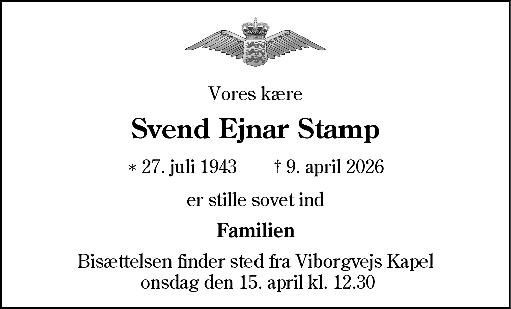 Dødsannonce for Svend Ejnar Stamp