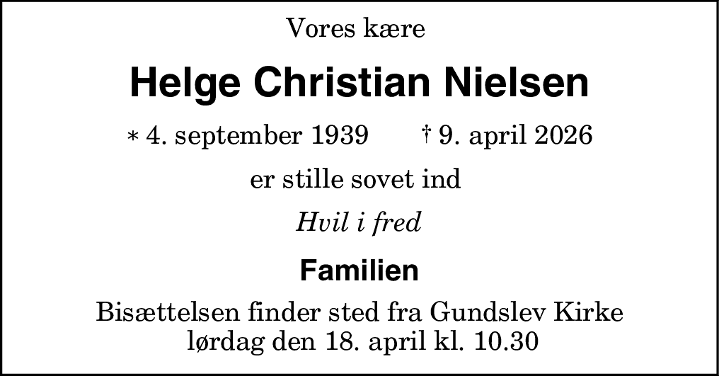 Dødsannonce for Helge Christian Nielsen