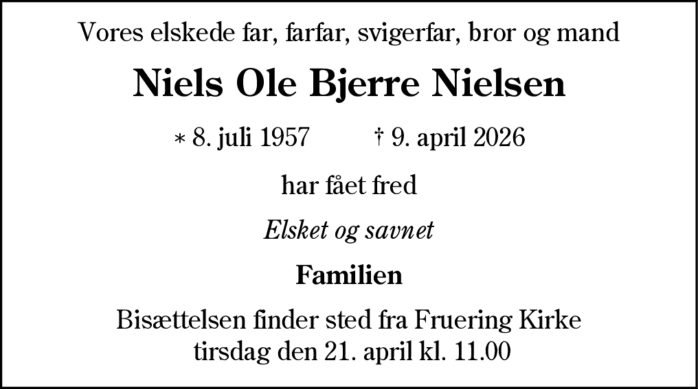 Dødsannonce for Niels Ole Bjerre Nielsen