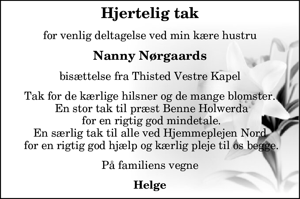 Dødsannonce for Nanny Nørgaard