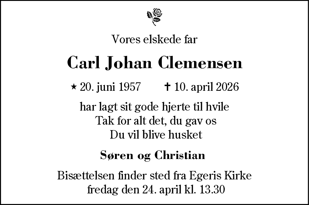 Dødsannonce for Carl Johan Clemensen