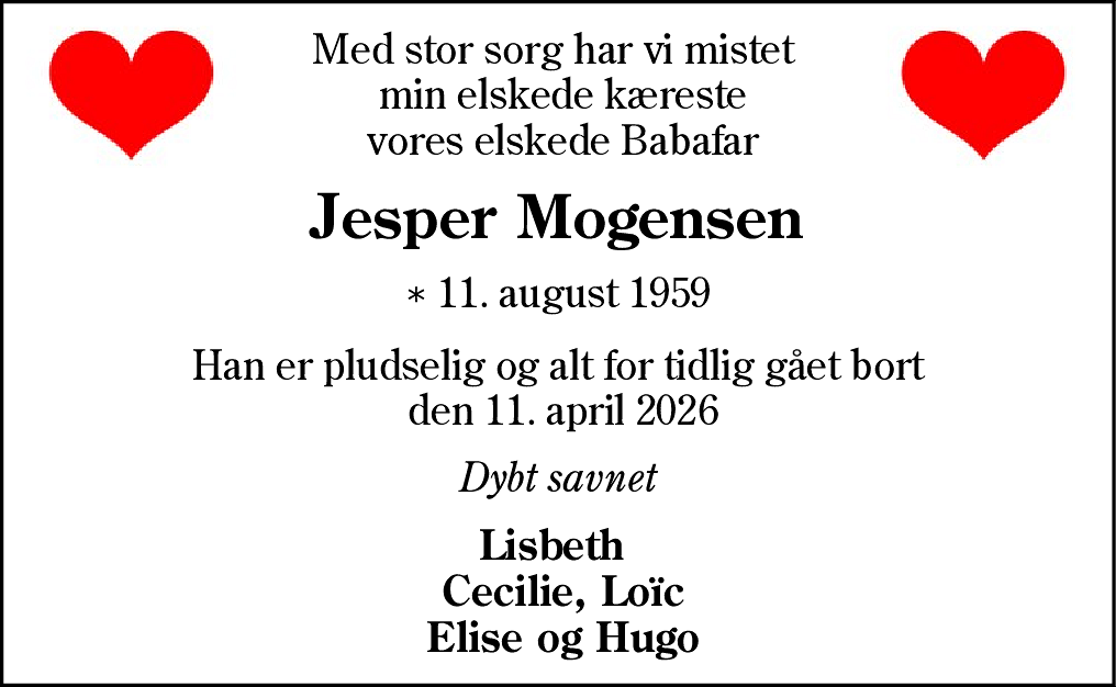Dødsannonce for Jesper Giørtz Mogensen