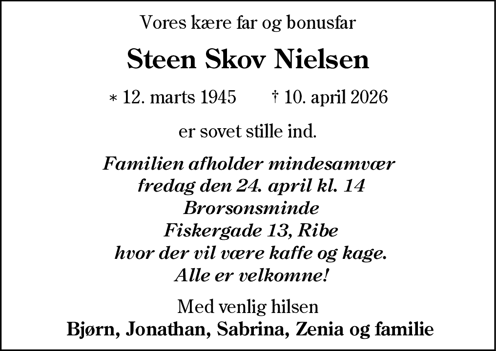 Dødsannonce for Steen Skov Nielsen