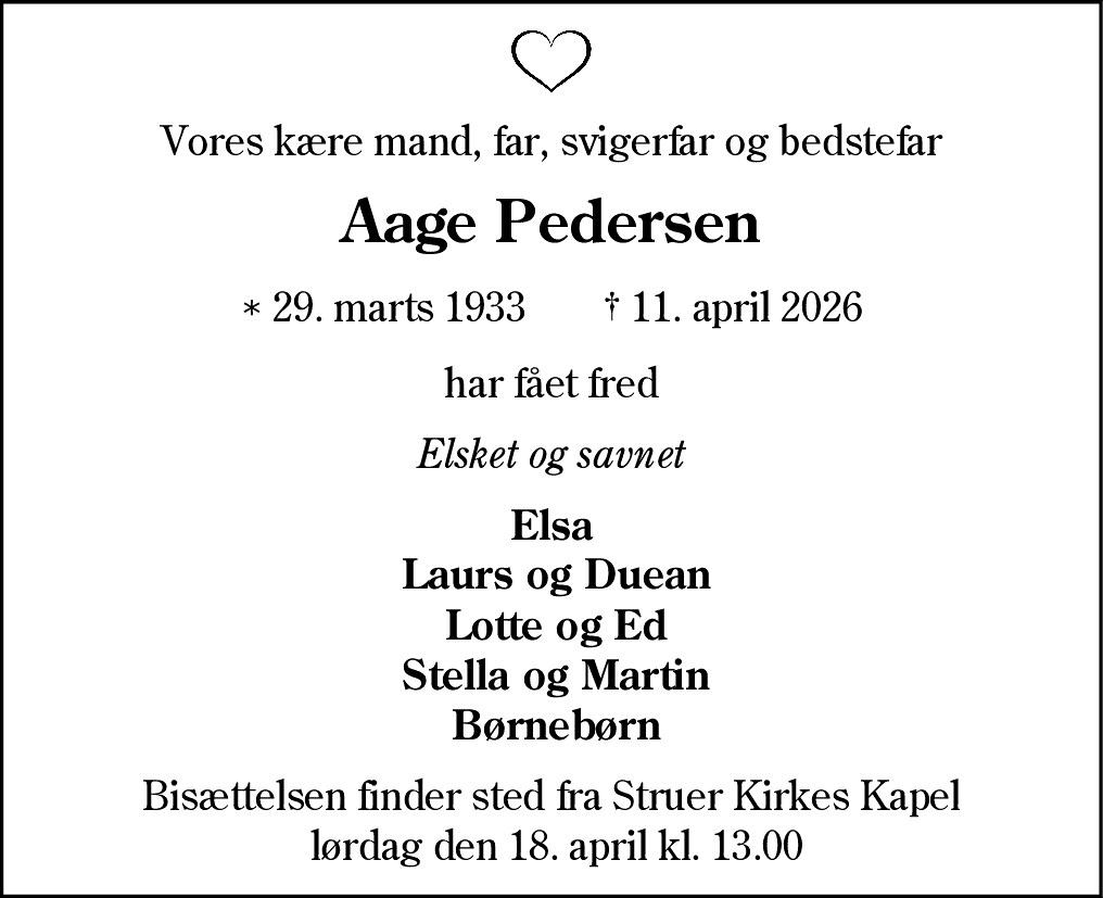 Dødsannonce for Aage Pedersen
