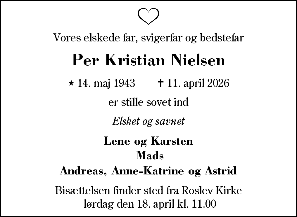 Dødsannonce for Per Kristian Nielsen