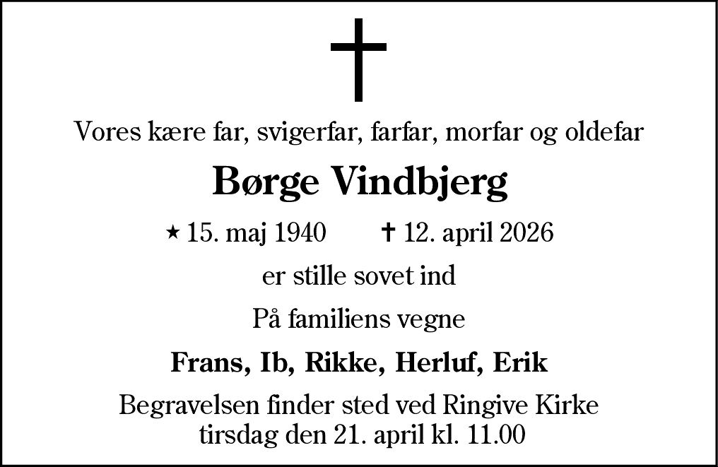 Dødsannonce for Børge Vindbjerg