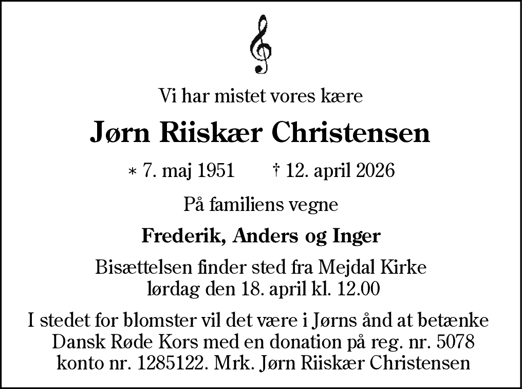 Dødsannonce for Jørn Riiskær Christensen