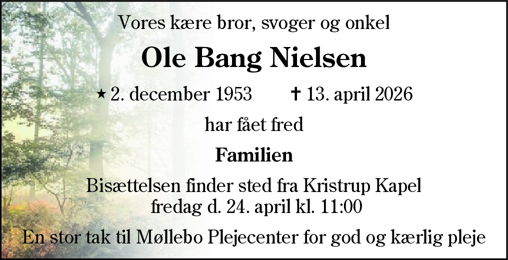 Dødsannonce for Ole Bang Nielsen