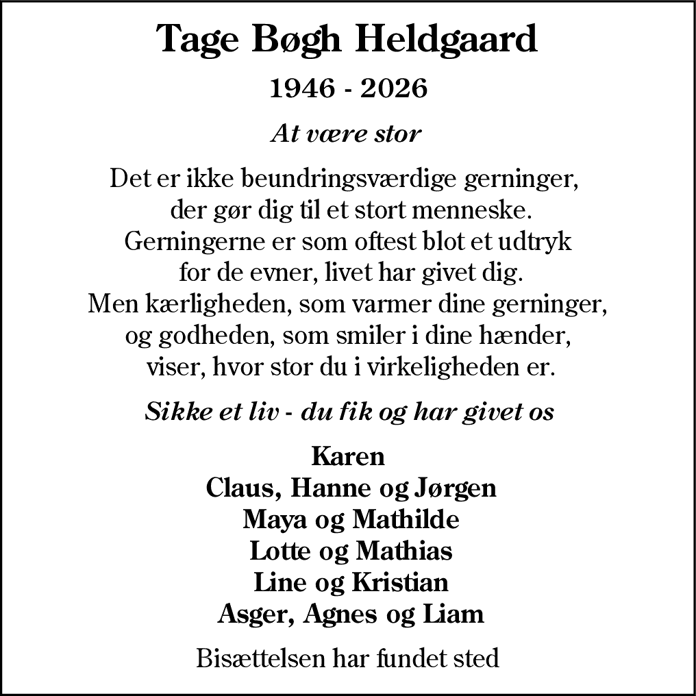 Dødsannonce for Tage Bøgh Heldgaard