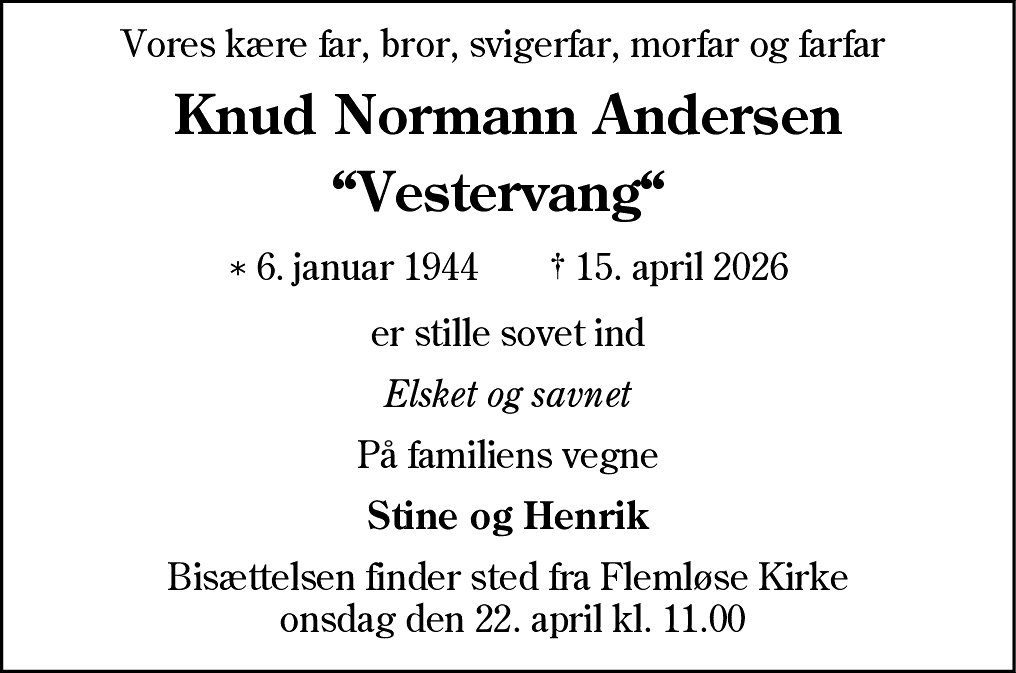 Dødsannonce for Knud Normann Andersen